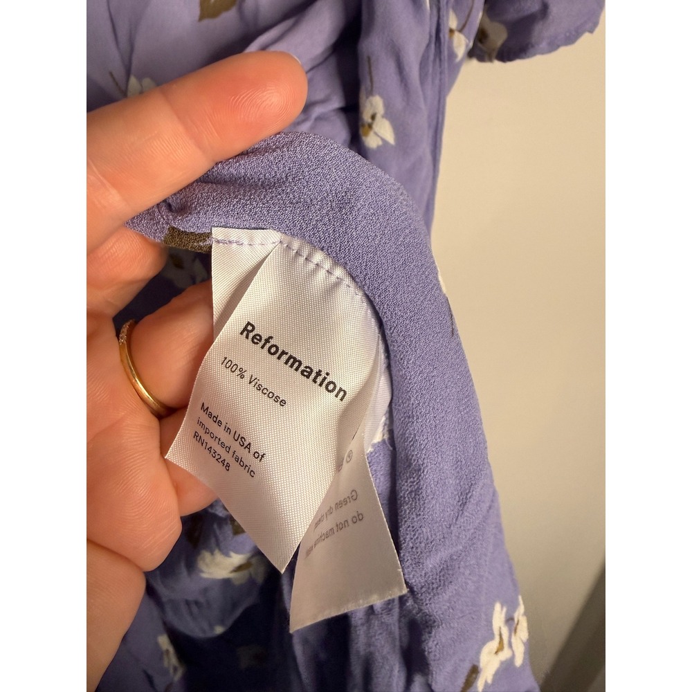 Reformation Adele Purple Floral Wrap Mini Dress Short Sleeve V-Neck Small - Picture 9 of 9